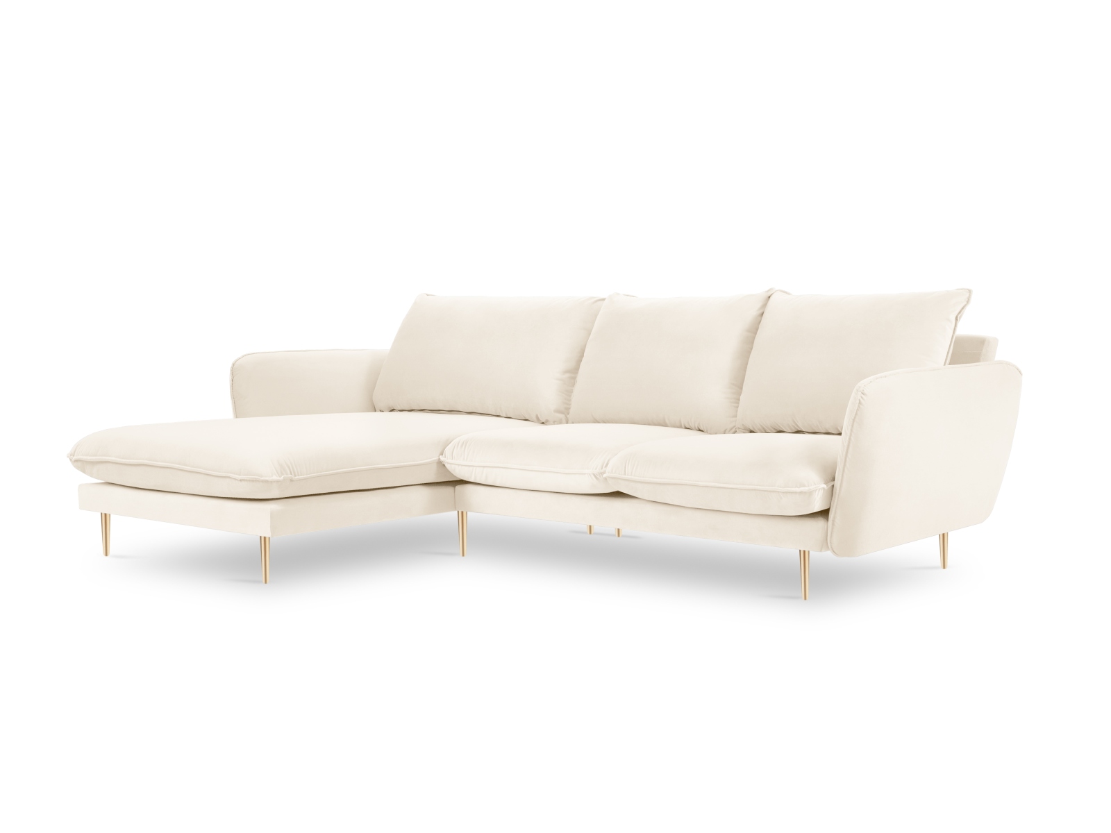 Cosmopolitan Design Ecksofa Vienna 5-Sitzer Samt Bluvel Helles Beige Links Beine Gold