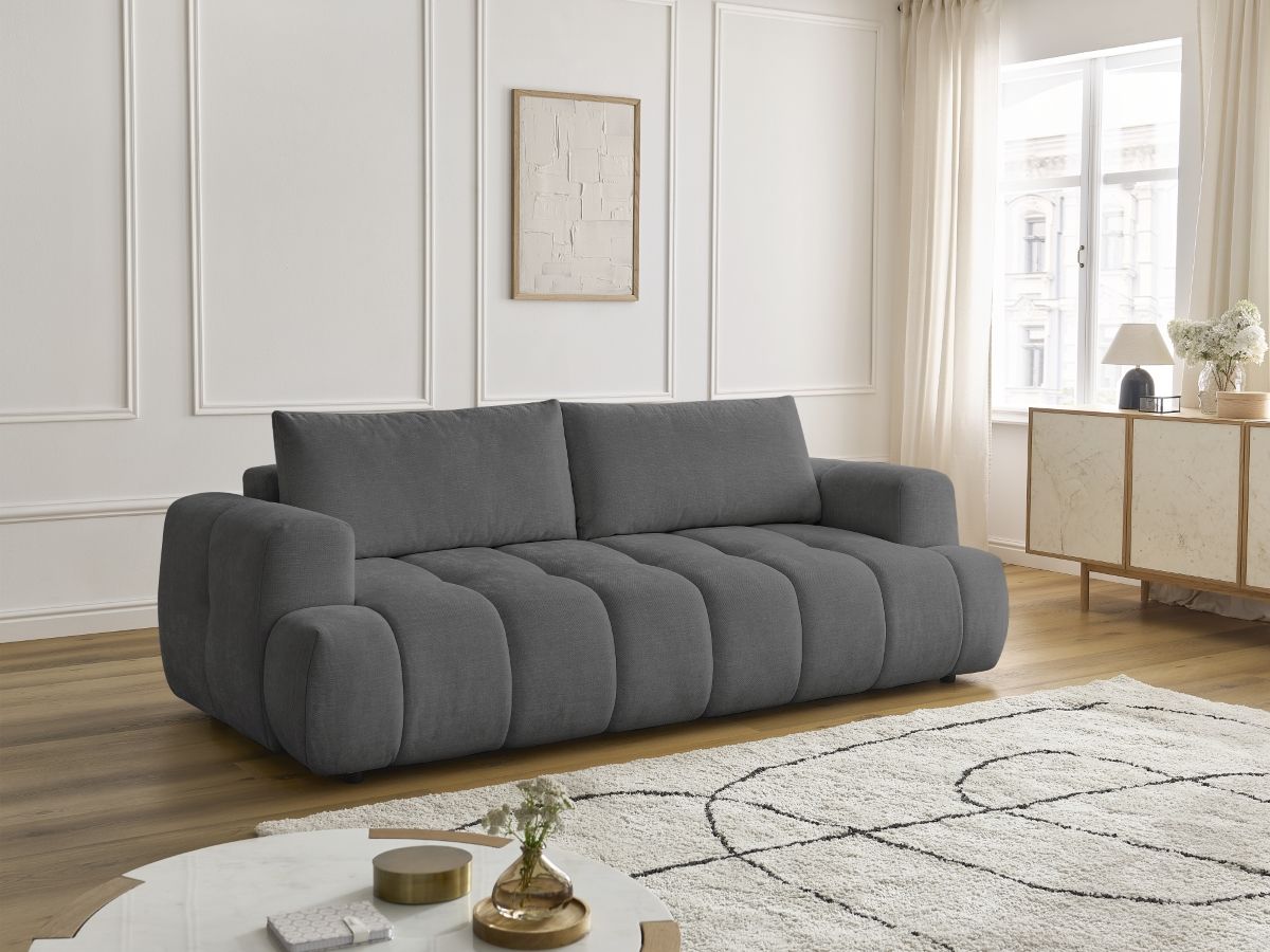Bobochic Fuji Schlafsofa 3-Sitzer mit Bettkasten Stoff Dunkelgrau
