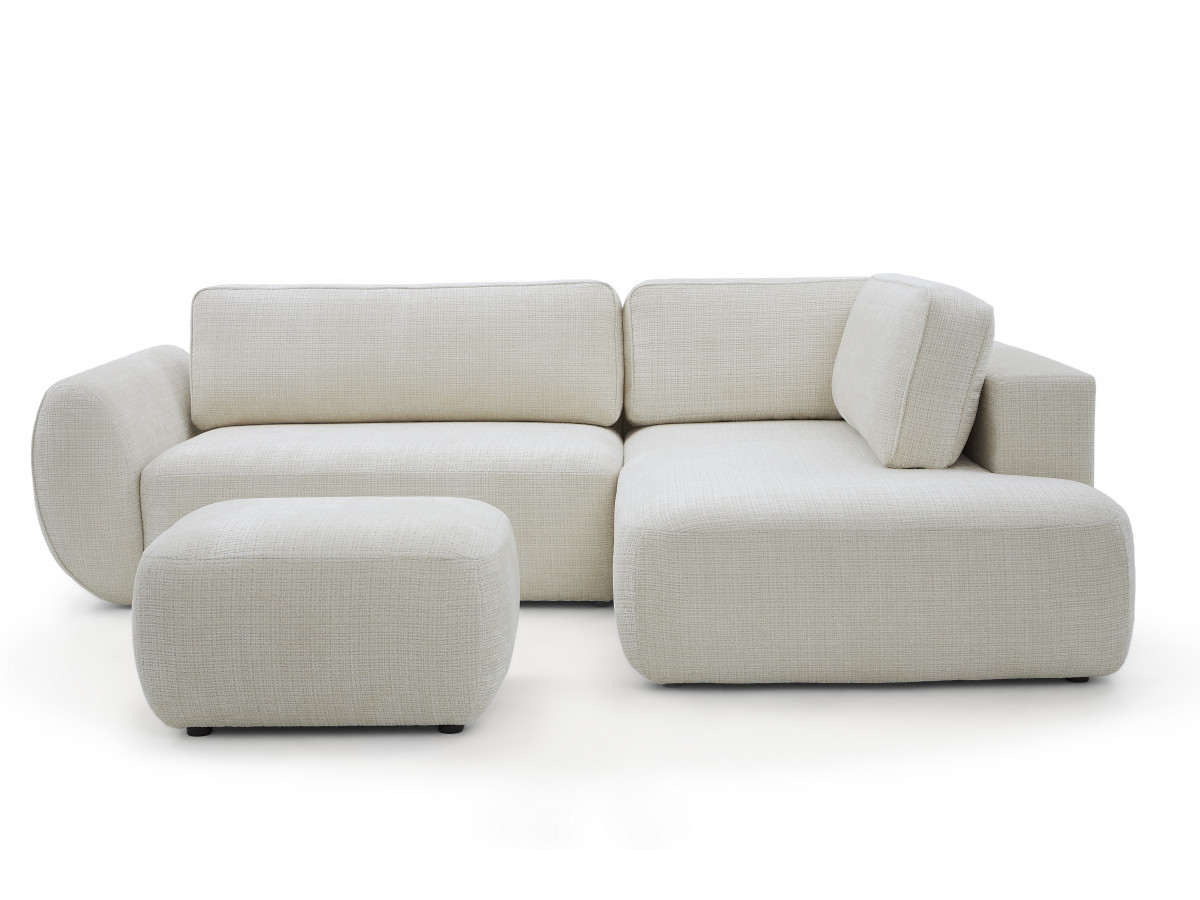 Bobochic Denise Ecksofa mit Schlaffunktion und Bettkasten und Pouf 256 × 197 cm