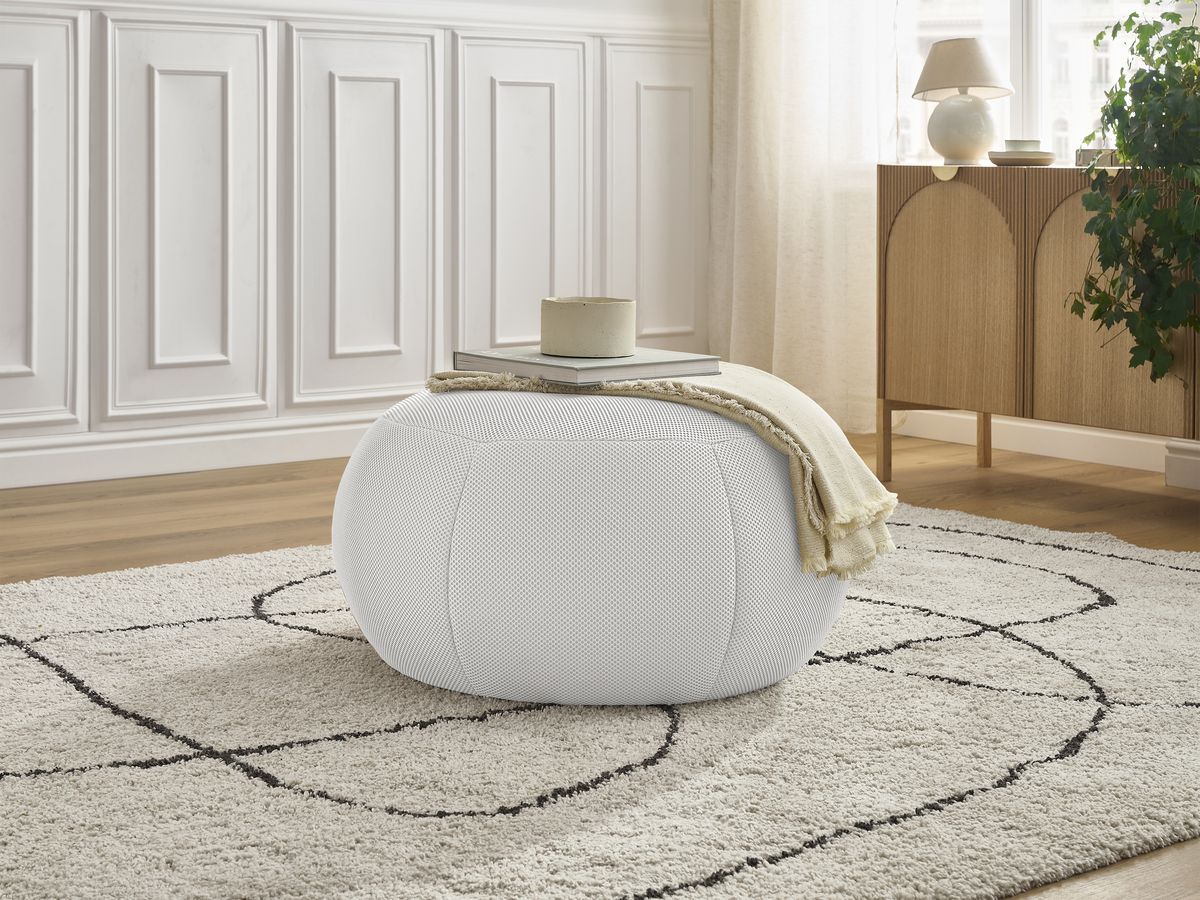 Bobochic Hayden Pouf, rund Mesh-Stoff Weiß, 76 cm