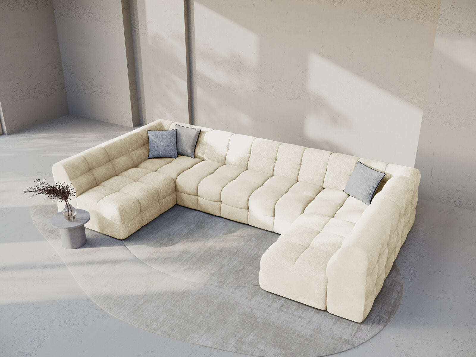 Micadoni Panorama-Sofa Kendal 7-Sitzer Samt Elfenbein