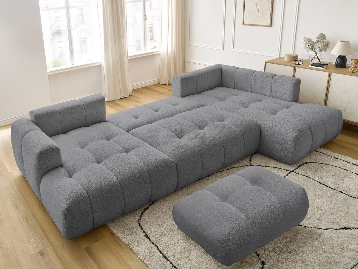 Bobochic Fuji Wohnlandschaft mit Pouf Bouclé-Stoff Dunkelgrau Ecke links