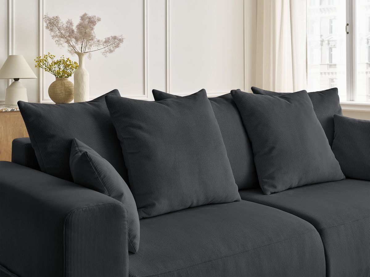 Bobochic Sidonie Schlafsofa 3-Sitzer mit Bettkasten Cordsamt Schwarz