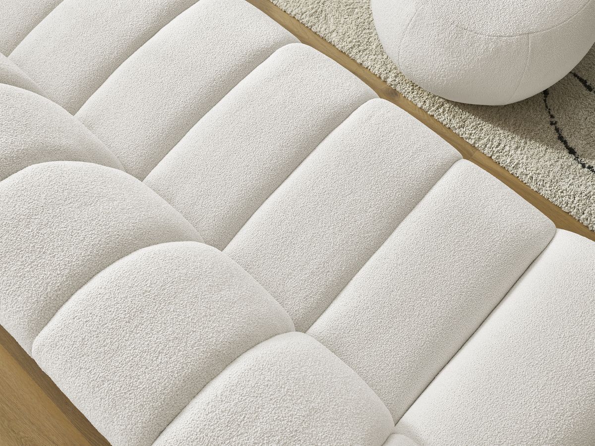 Bobochic Hayden Sofa 4-Sitzer mit Pouf Bouclé-Stoff Weiß