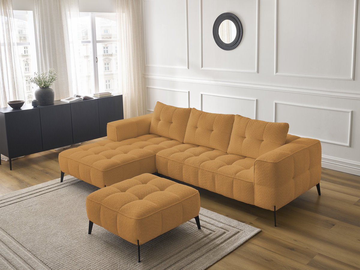 Bobochic Anis Ecksofa mit Pouf Bouclé-Stoff Gelb Ecke links