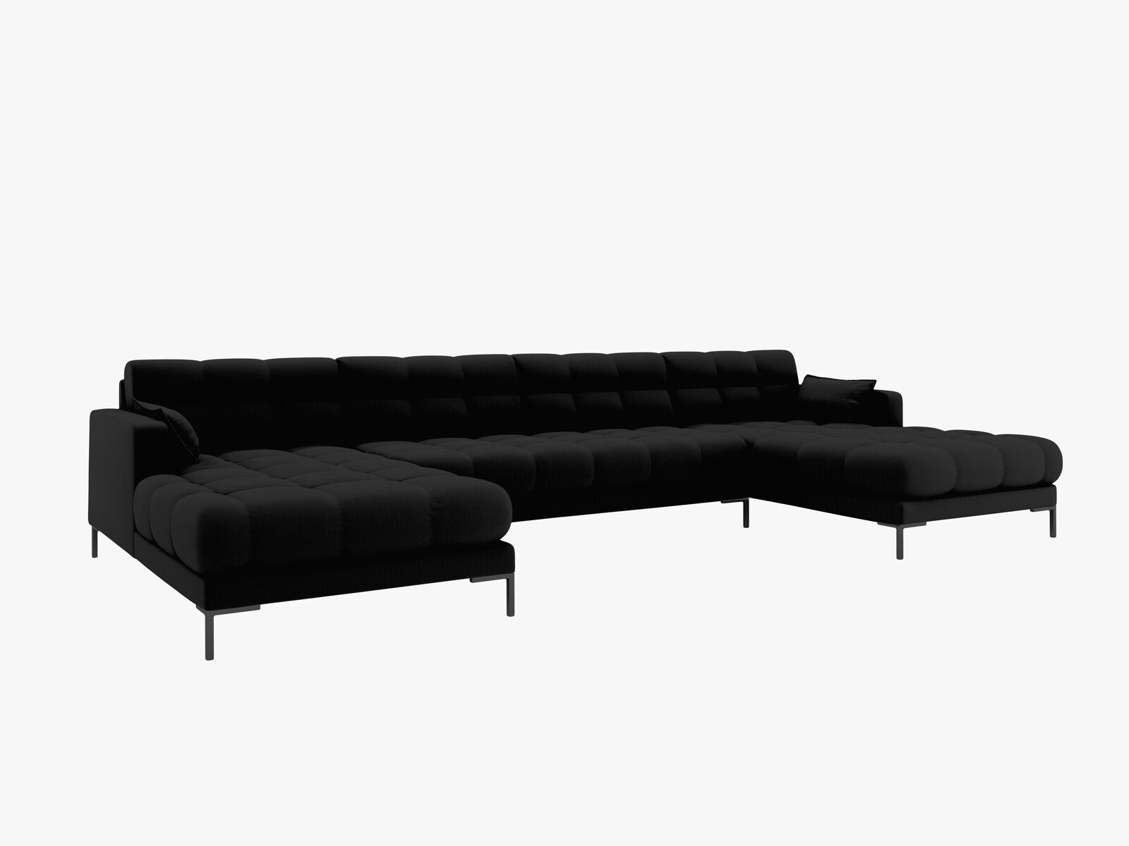 Micadoni Panorama-Sofa Mamaia 6-Sitzer Strukturierter Stoff Neve Schwarz schwarze Beine