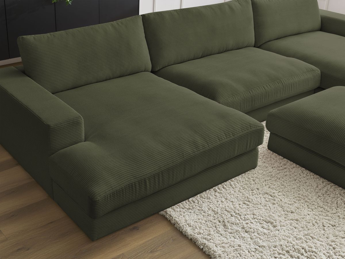 Bobochic Leonard Wohnlandschaft mit Pouf 404 × 159 cm Cordsamt Hellgrün