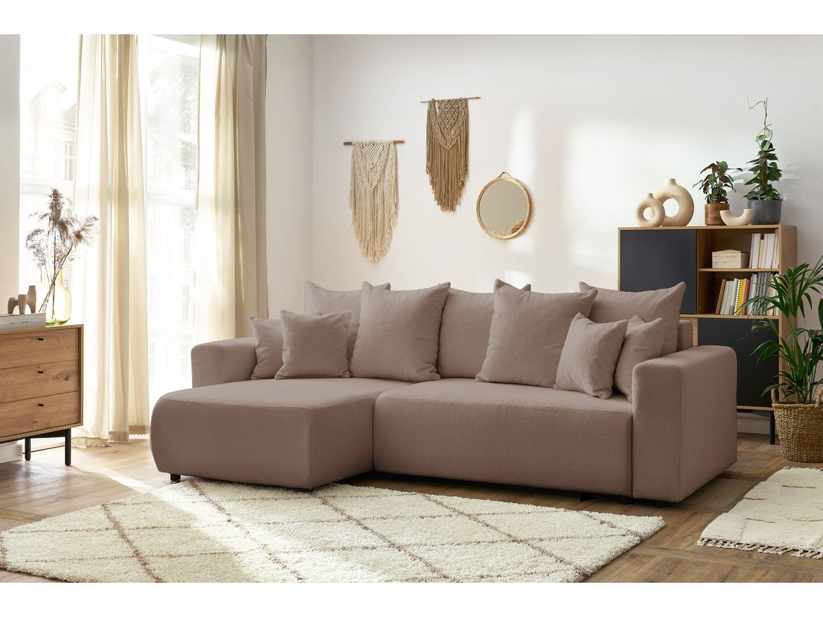 Bobochic Envy Ecksofa mit Schlaffunktion und Bettkasten Bouclé-Stoff Braun