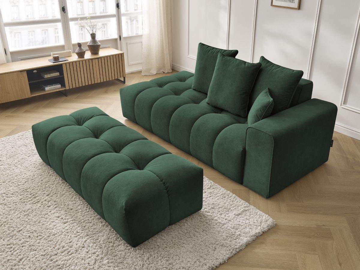 Bobochic Mont-blanc Sofa 5-Sitzer mit Pouf Samt Grün Armlehne rechts