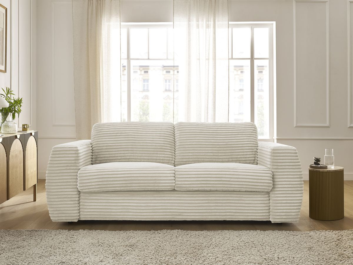 Bobochic Hugo Schlafsofa 3-Sitzer Cordsamt Beige, Liegefläche 140 × 190 cm