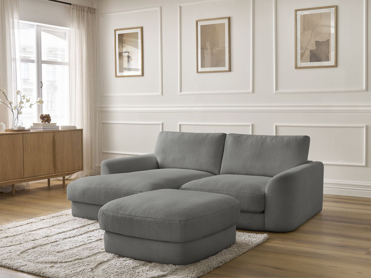 Bobochic Leonore Ecksofa mit Pouf Bouclé-Stoff Dunkelgrau Ecke links