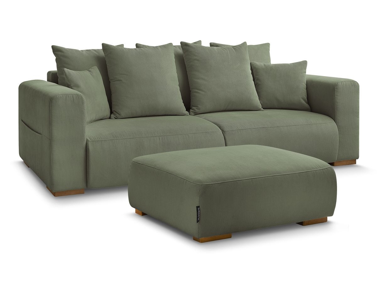 Bobochic Sidonie Sofa 4-Sitzer mit Pouf Cordsamt Grün