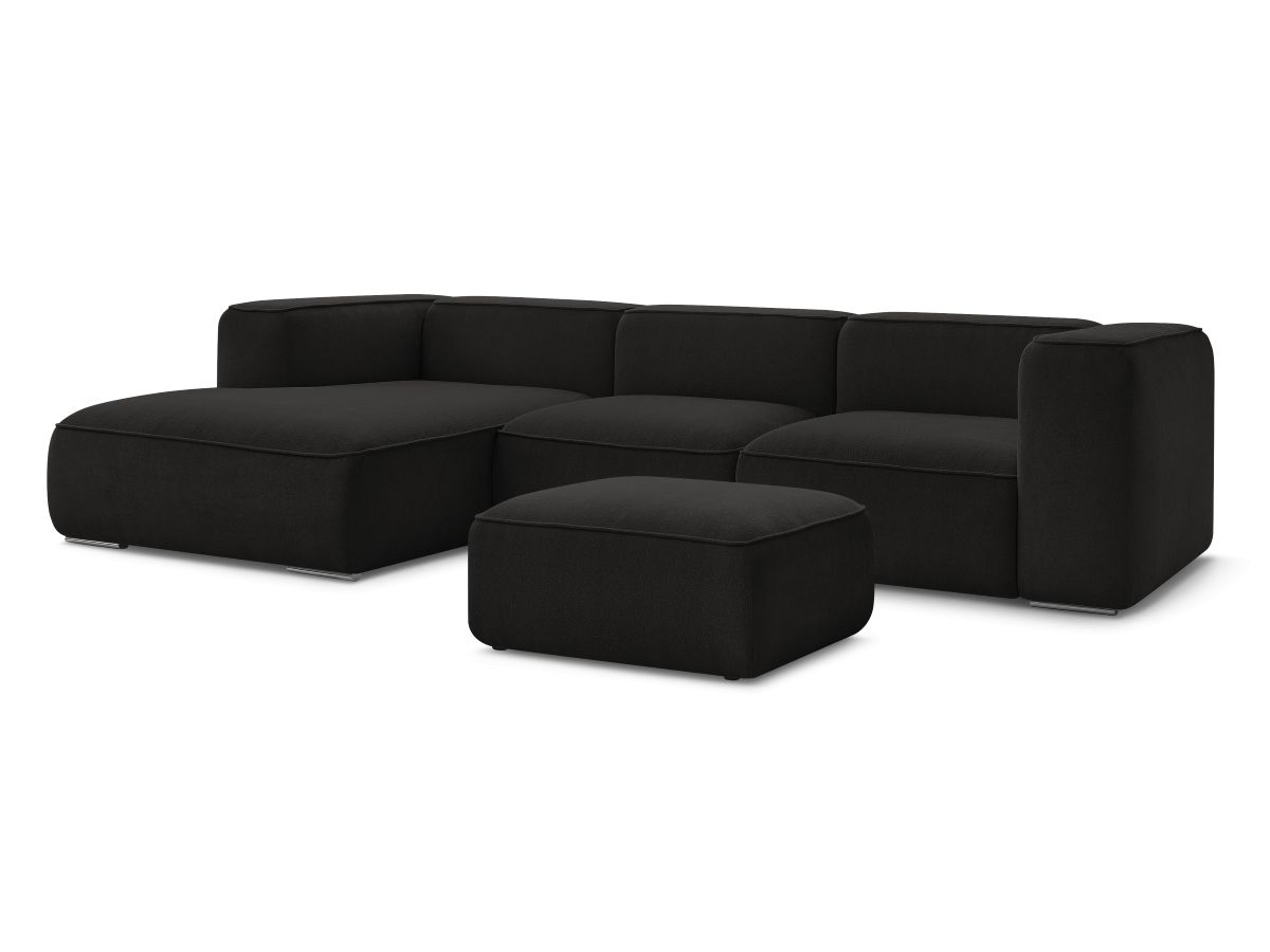 Bobochic Zephyr Ecksofa mit Pouf 349 × 165 cm Strukturstoff Schwarz Ecke links