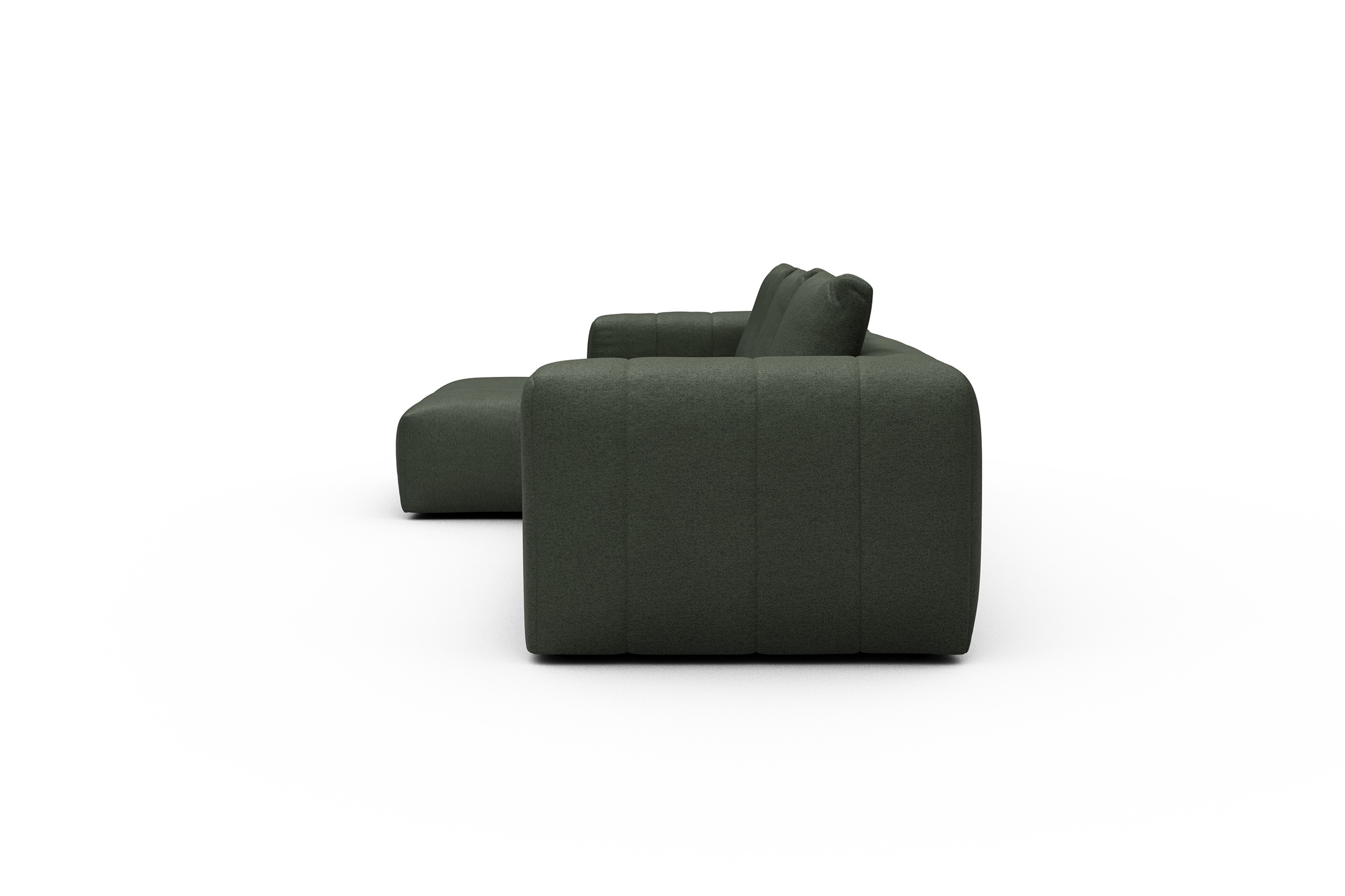 Ecksofa Hugo 2,5-Sitzer Armlehne rechts mit Chaiselongue Denari-Forest-Green
