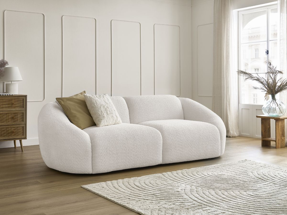 Bobochic Tina Sofa 3-Sitzer Bouclé-Stoff Weiß