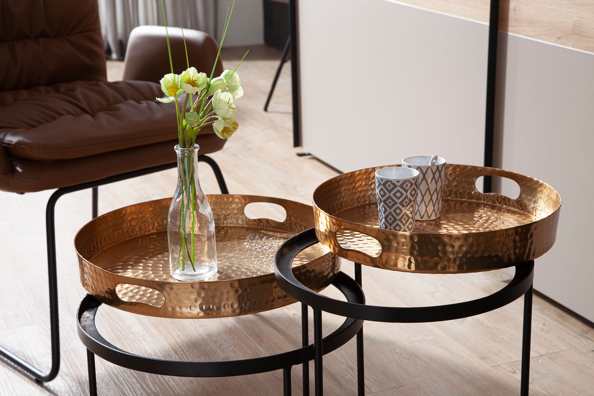 Satztisch 2er-Set Glaumbaer Aluminium Gold Ø 56 cm