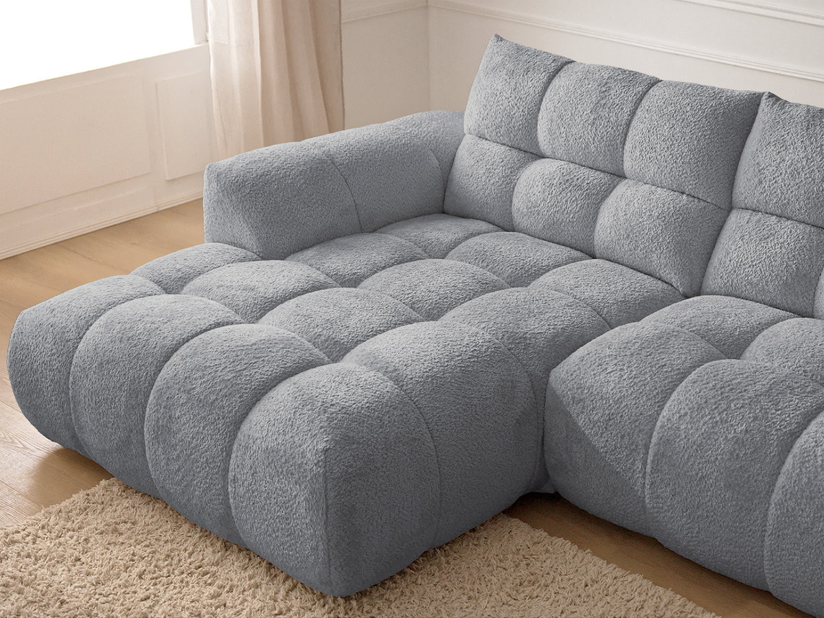 Bobochic Jaya Ecksofa mit Pouf Chenille Grau Ecke links