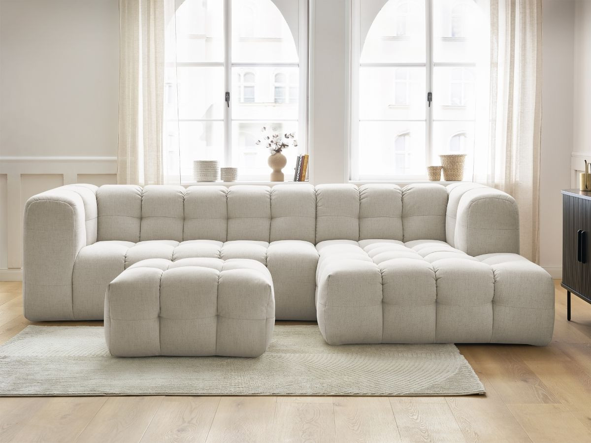 Bobochic Cloud Ecksofa mit Pouf 288 × 184 cm Stoff Beige Ecke rechts