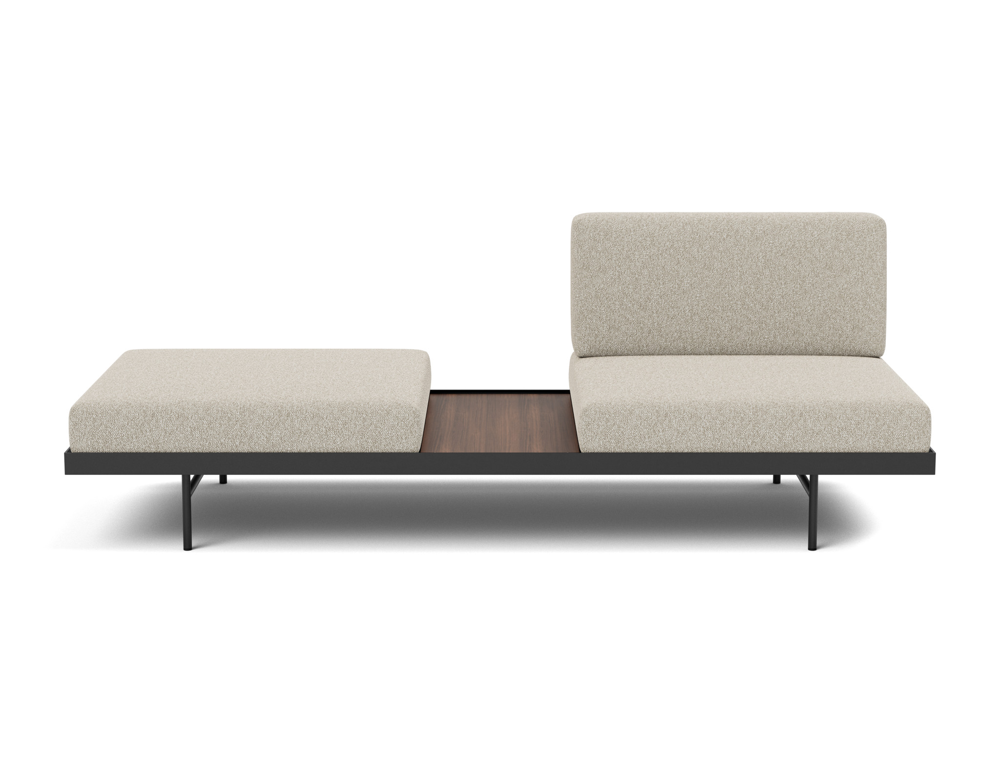 Tagesbett Puri Boucle Skandi 539-Beige Beine mit Nussbaumtisch