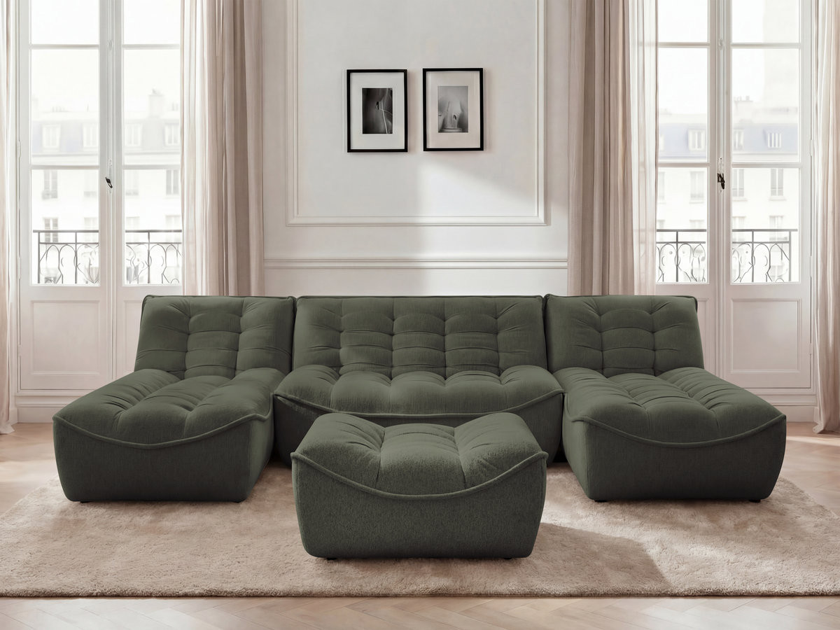 Bobochic Serena Wohnlandschaft mit Pouf Melange-Stoff Grün