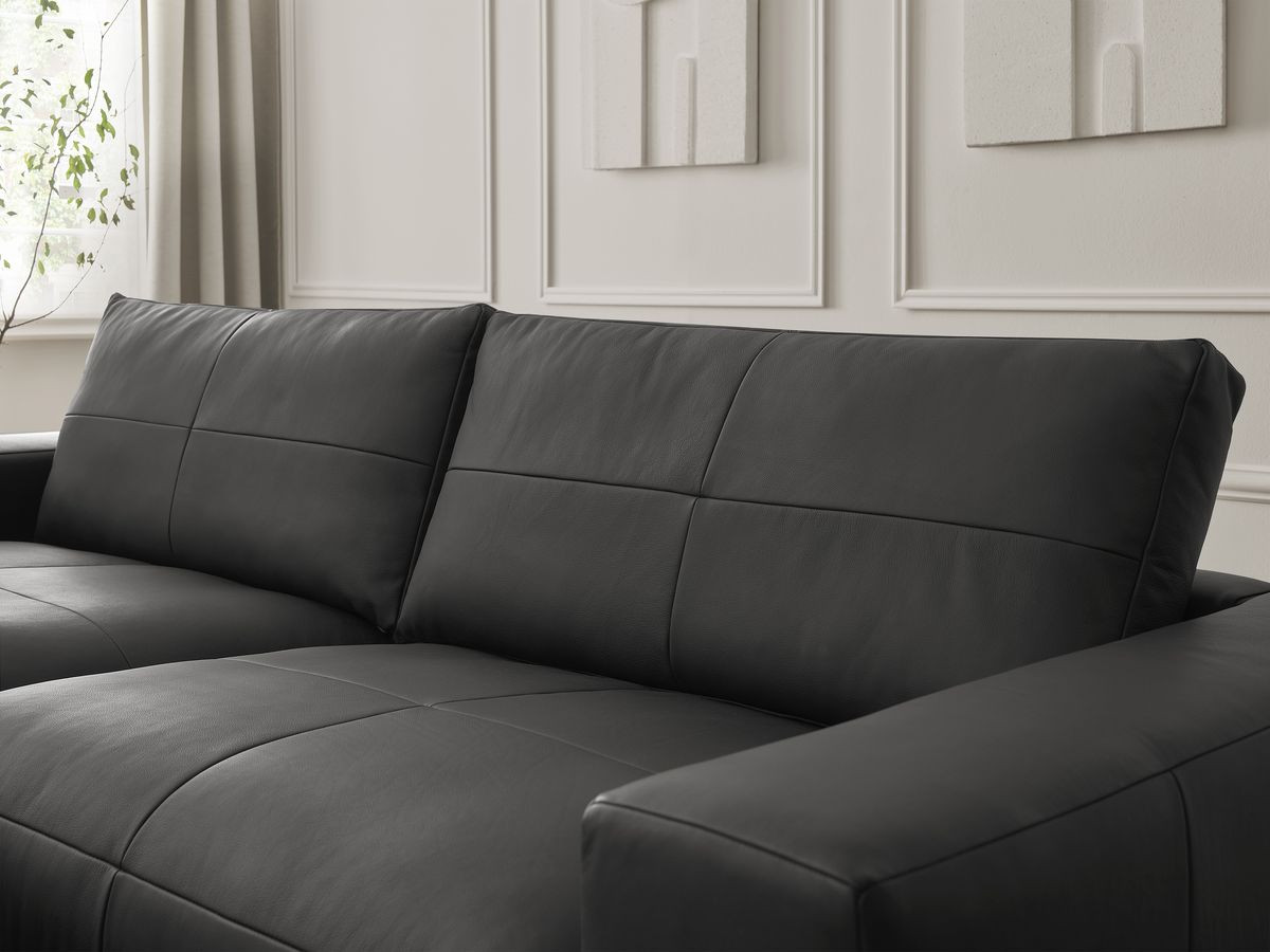 Bobochic Leonard Ecksofa mit Pouf 274 × 159 cm Leder Schwarz Ecke links