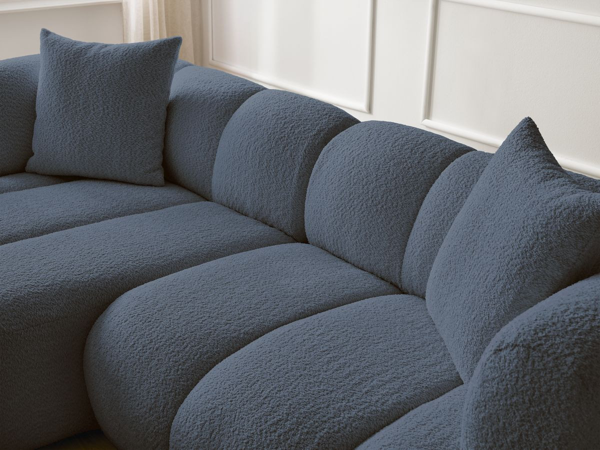 Bobochic Pamira Ecksofa Bouclé-Stoff Dunkelblau Ecke links