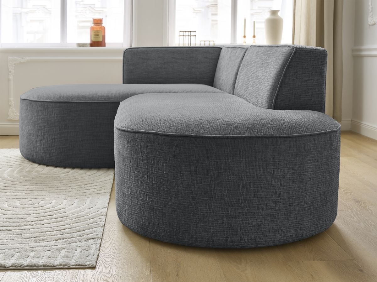 Bobochic Rousseau Ecksofa Strukturstoff Dunkelgrau Ecke links
