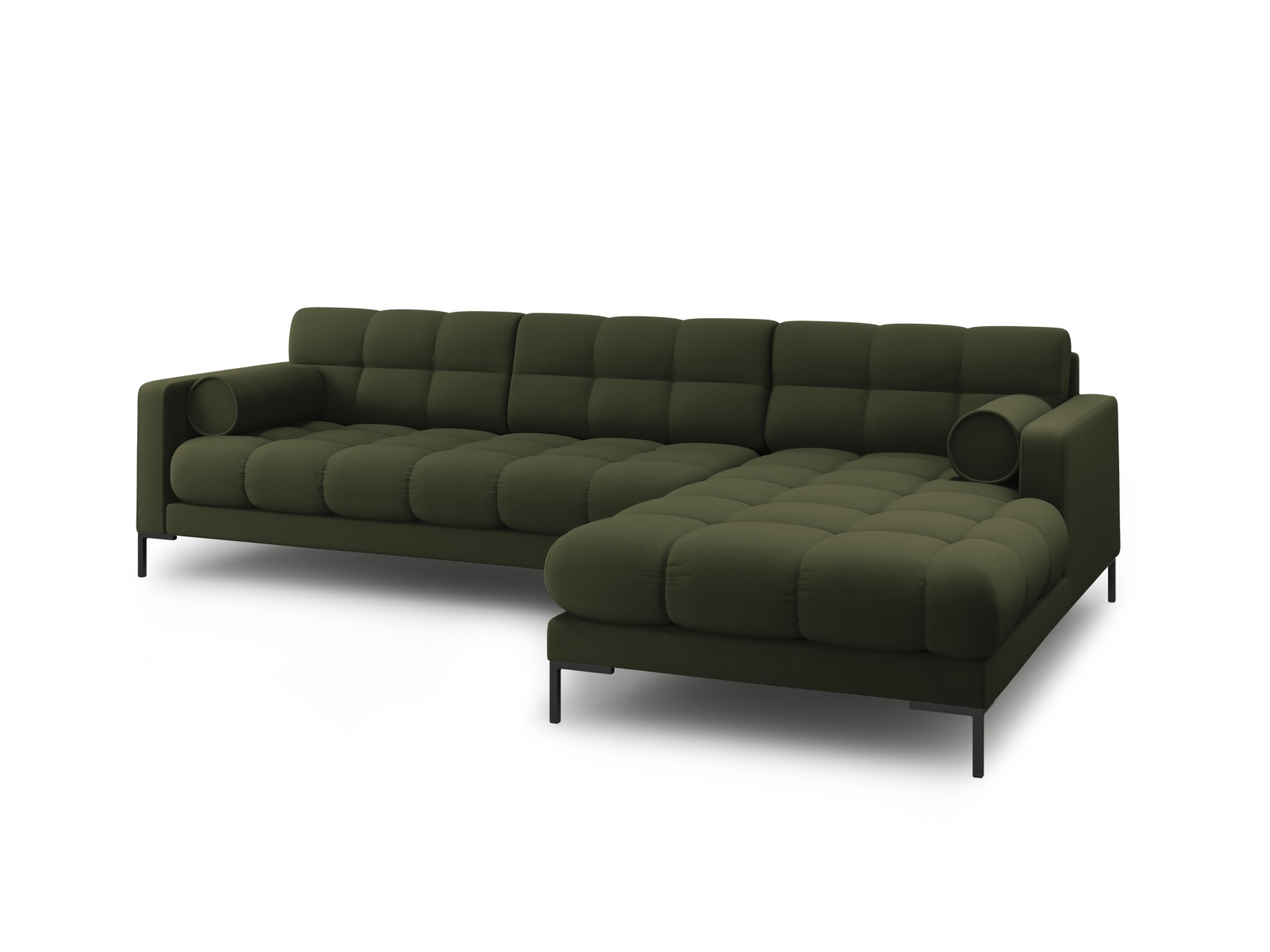 Cosmopolitan Design Ecksofa Bali 5-Sitzer Strukturierter Stoff Neve Grün Rechts Beine Schwarzes Metall