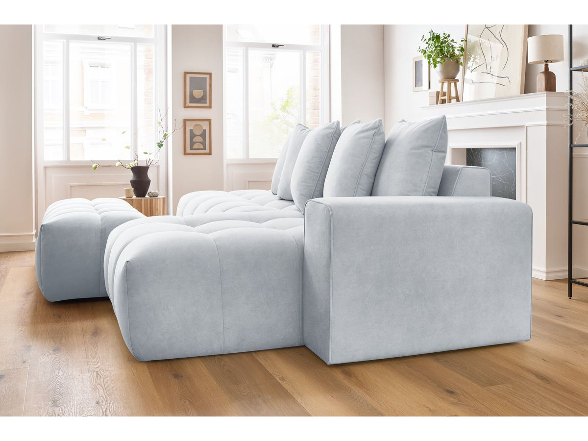 Bobochic Mont-blanc Ecksofa mit Pouf Samt Hellgrau Ecke rechts