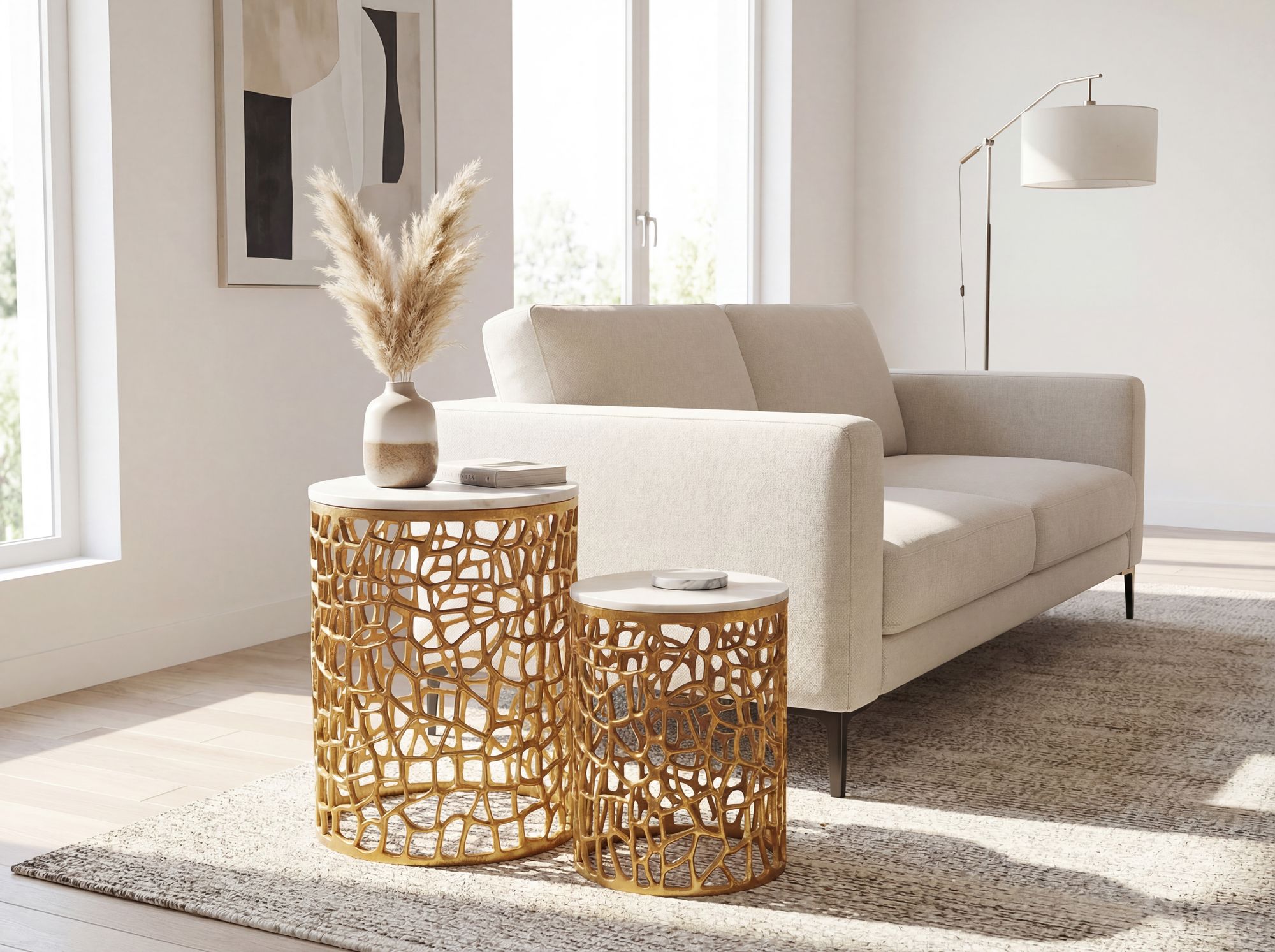 Satztisch 2er-Set Sunnfjord Marmor Gold Ø 39 cm