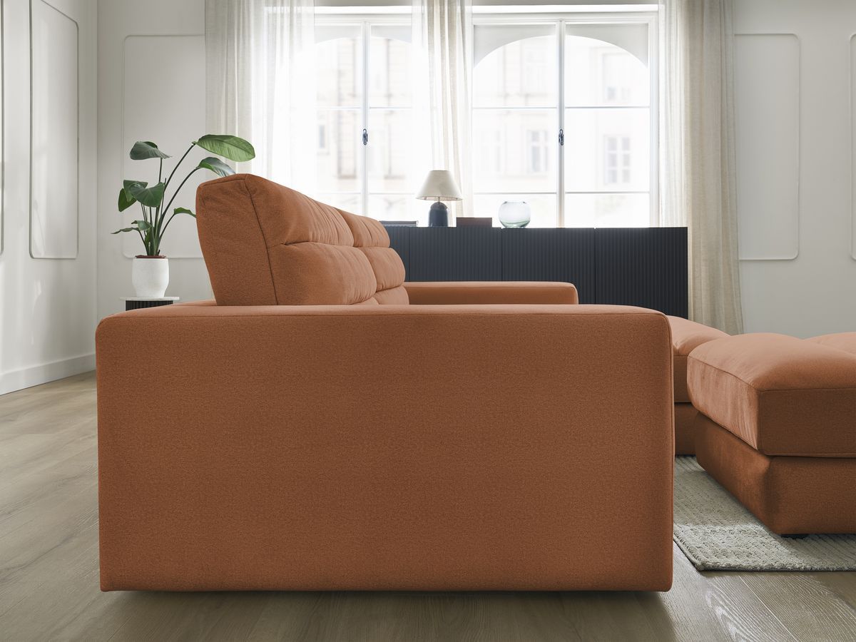 Bobochic Sierra Ecksofa mit Pouf Samt Orange Ecke rechts