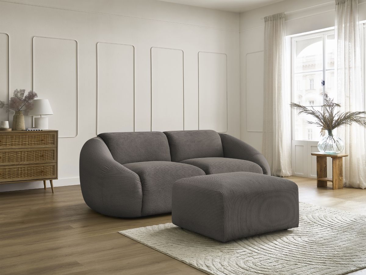 Bobochic Tina Sofa 3-Sitzer mit Pouf Cordsamt Taupe