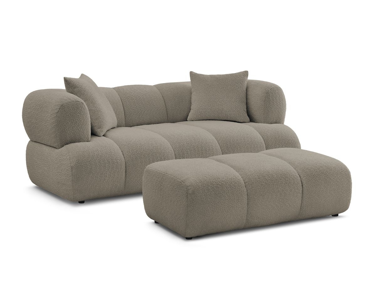 Bobochic Pamira Sofa 2-Sitzer mit Pouf Bouclé-Stoff Taupe