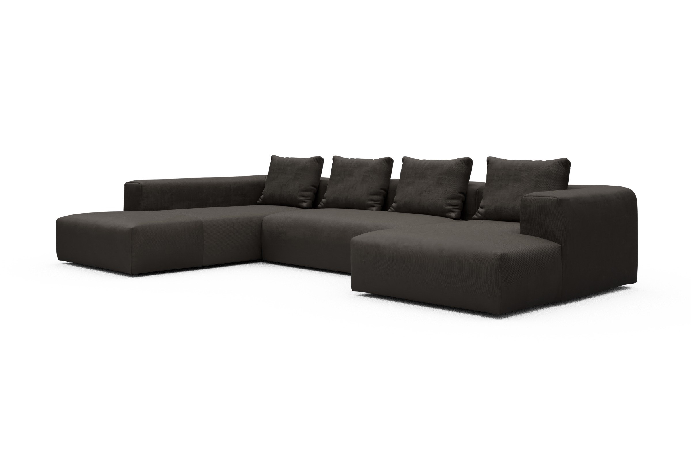 Wohnlandschaft Fred Relax-Ecke links mit 2-Sitzer und Chaiselongue rechts Kord Cordufine 307-Taupe