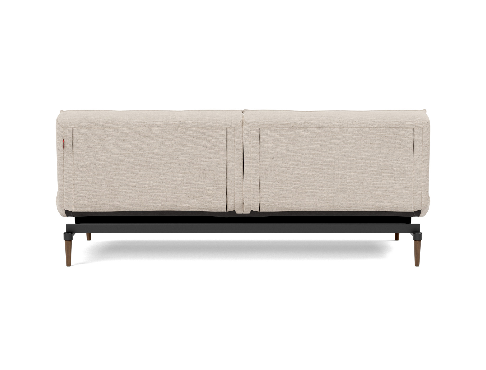 Schlafsofa Splitback Webstoff Blida 612-Sand-Grey Beine Styletto Eiche dunkel