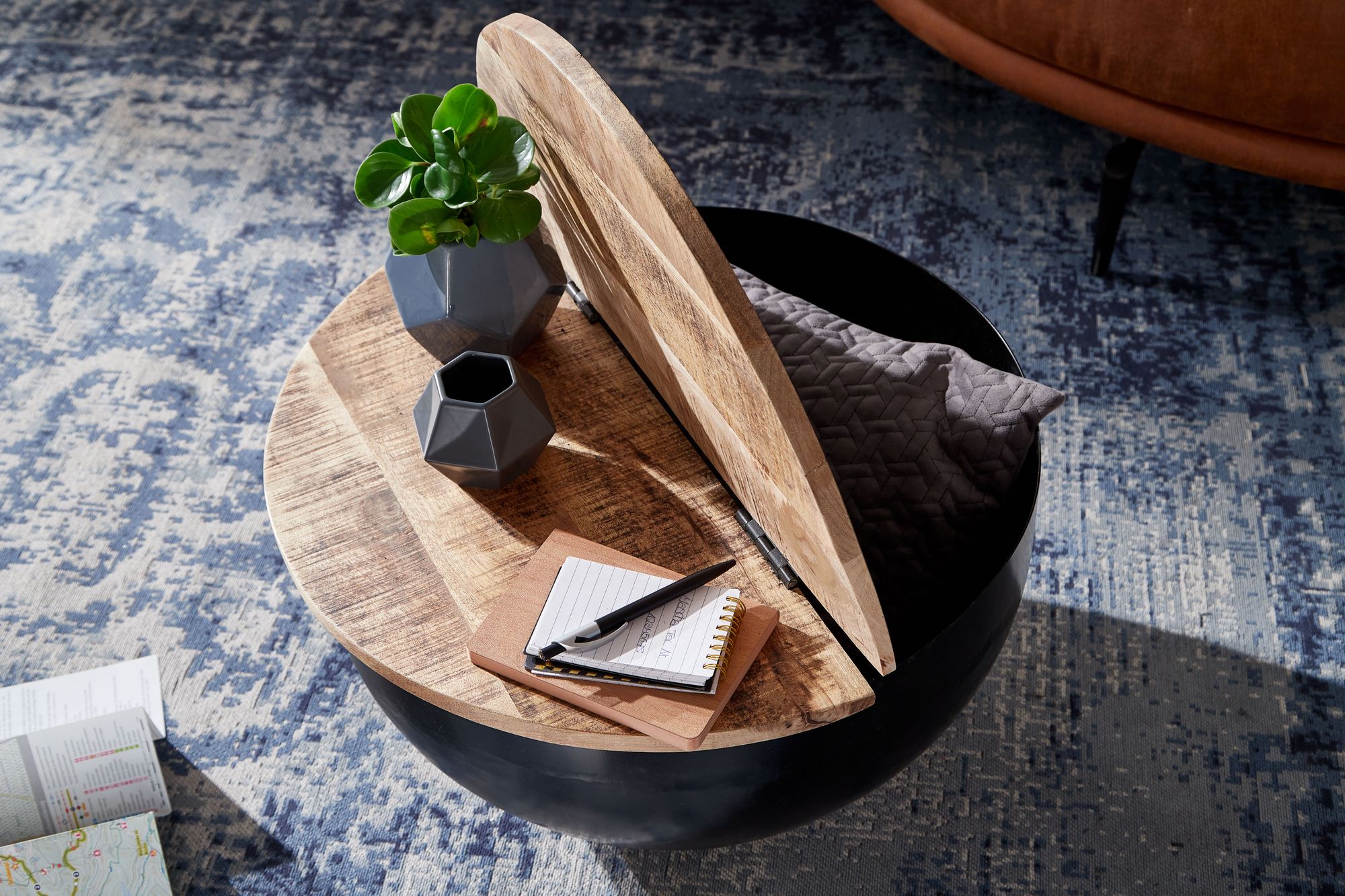 Couchtisch Gaupne Mango Massivholz Schwarz Ø 60 cm