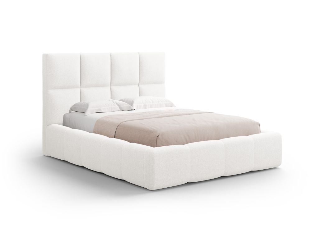 Cosmopolitan Design Stauraumbett mit Kopfteil Livigno 200x200 Strukturierter Stoff Solid Weiß