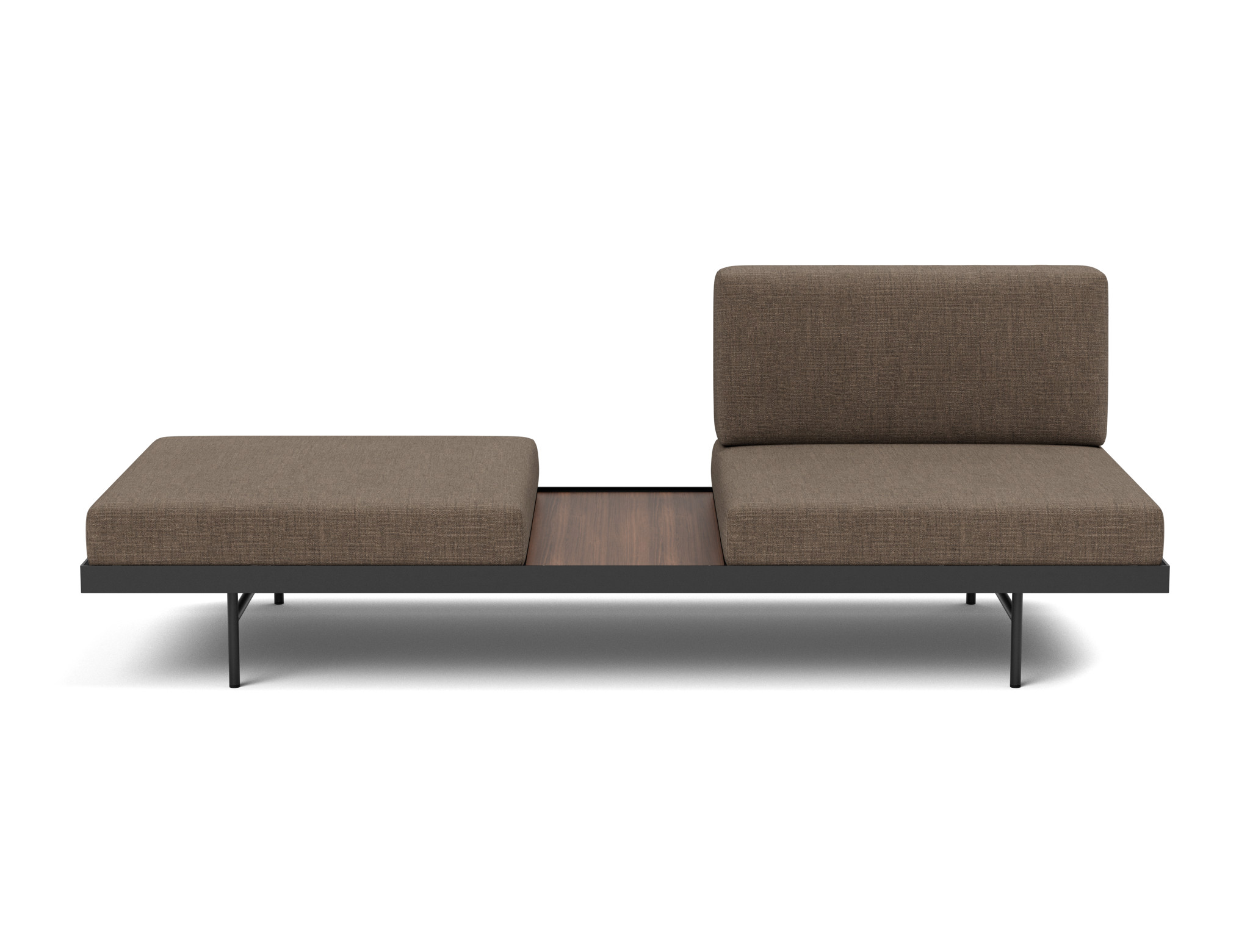Tagesbett Puri Chenille Esina 411-Cedar-Brown Beine mit Nussbaumtisch