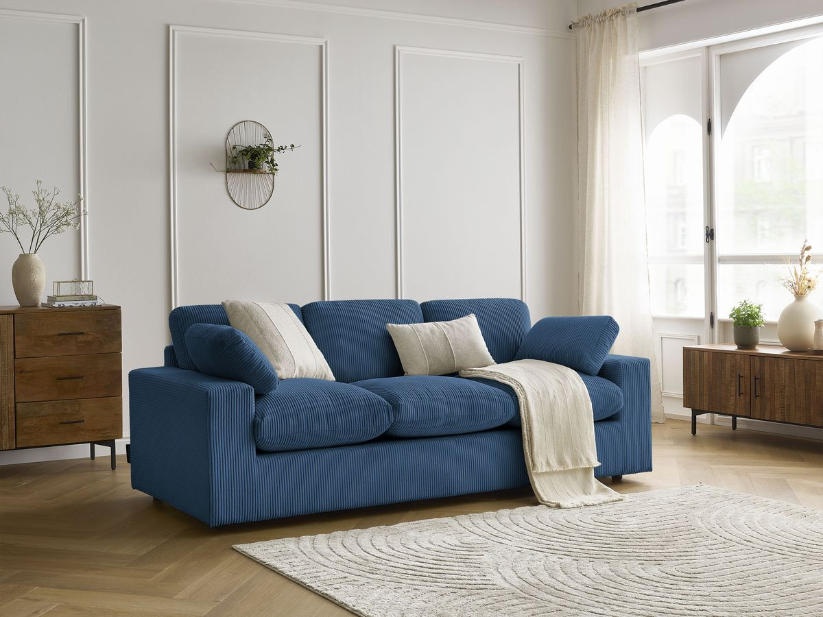 Bobochic Belair Sofa 3-Sitzer 220 × 93 cm Cordsamt Dunkelblau