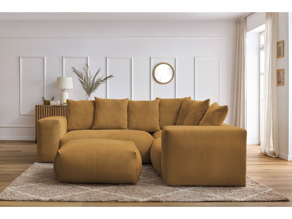 Bobochic Voltaire Ecksofa mit Pouf 268 × 214 cm Cordsamt Gelb Ecke rechts