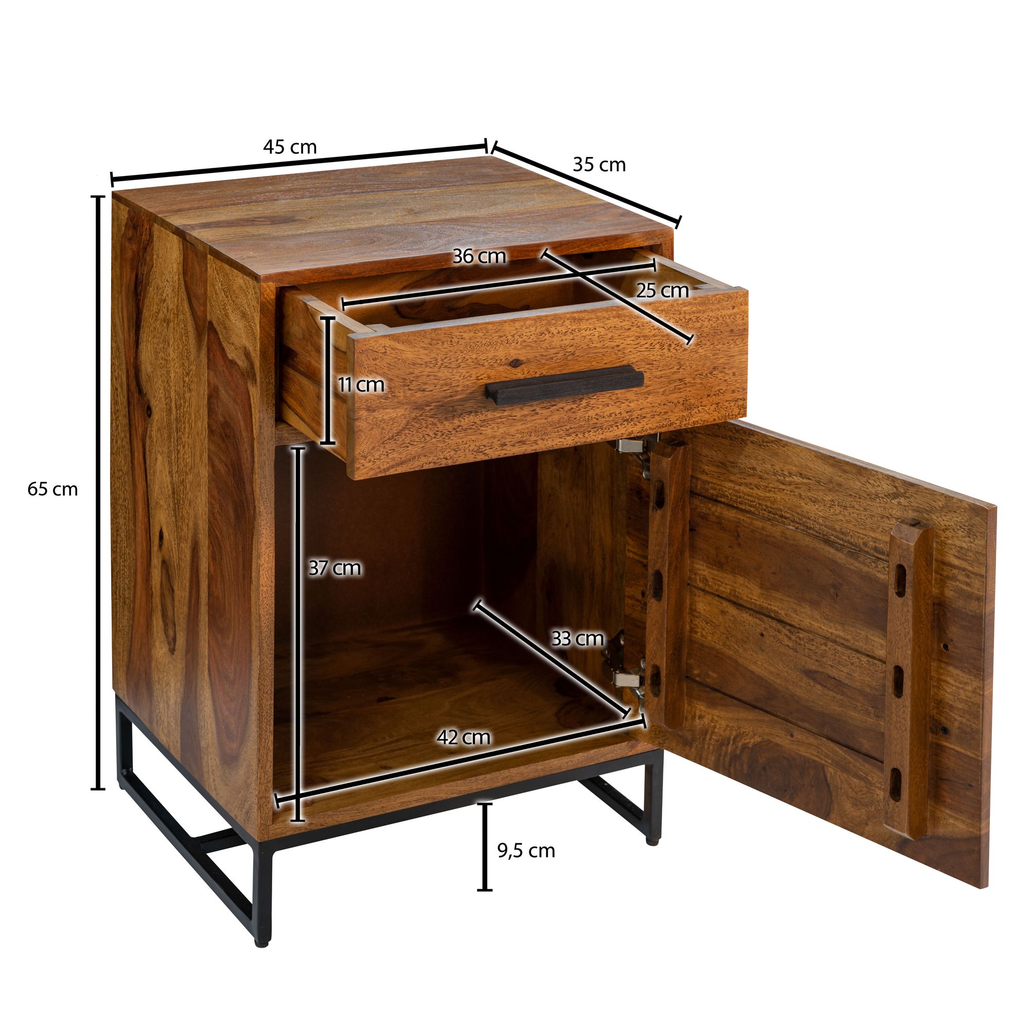 Nachttisch Tingvoll Massivholz Sheesham 45 × 35 × 65 cm