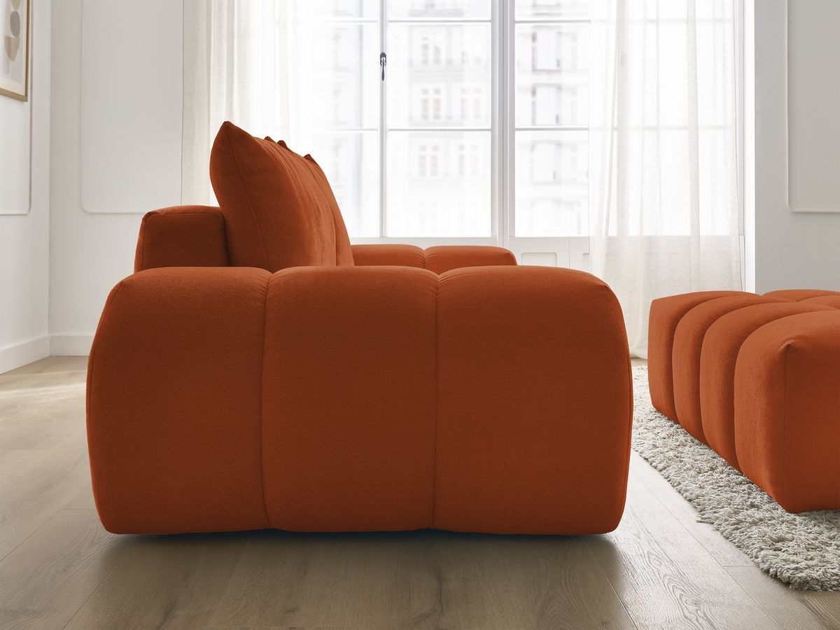 Bobochic Everest Sofa 3-Sitzer mit Pouf, 2 Kissen Strukturstoff Orange