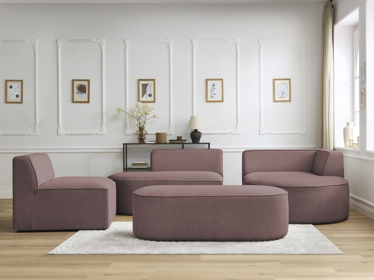 Bobochic Rousseau Ecksofa mit Sofamodul und Pouf Melange-Stoff Rosa Ecke rechts