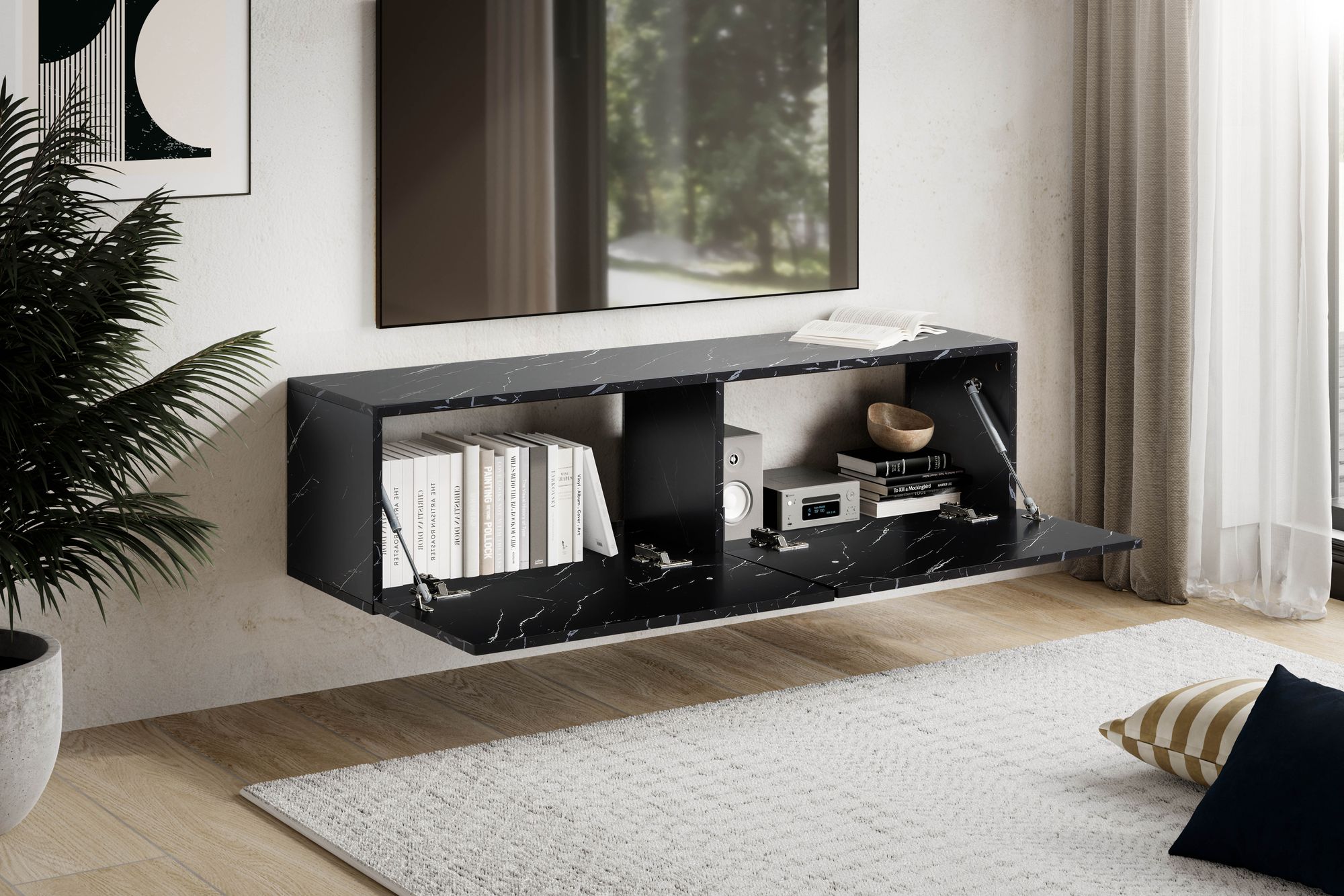 TV-Board Haugland Marmoroptik Schwarz Breite 120 cm