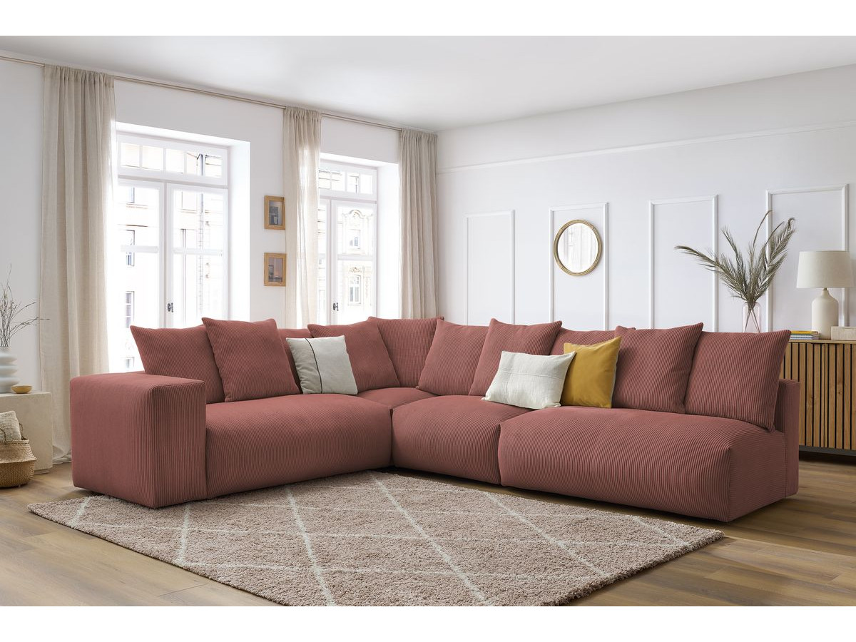Bobochic Voltaire Ecksofa 322 × 268 cm Cordsamt Rosa Ecke links