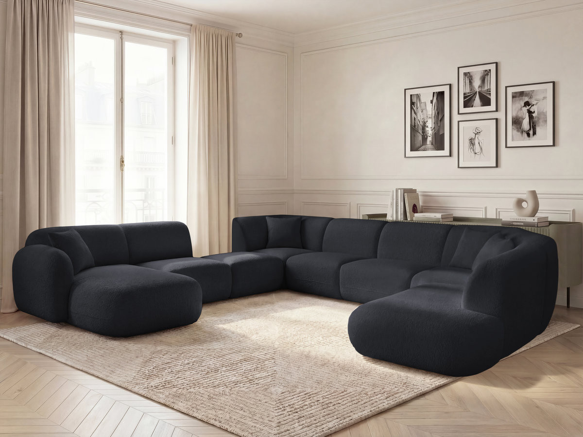 Bobochic Anda Wohnlandschaft mit Pouf 396 × 357 cm Chenille Schwarz Ecke links