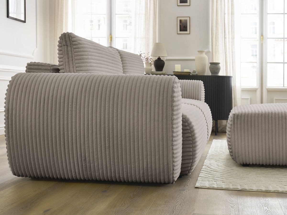 Bobochic Lucien Schlafsofa 4-Sitzer mit Bettkasten und Pouf Breitcord weich Taupe