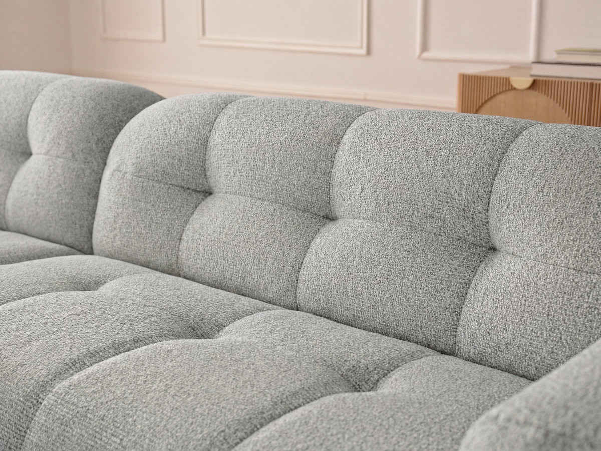 Bobochic Laura Ecksofa mit großem Pouf Melange-Stoff Hellgrau Ecke links