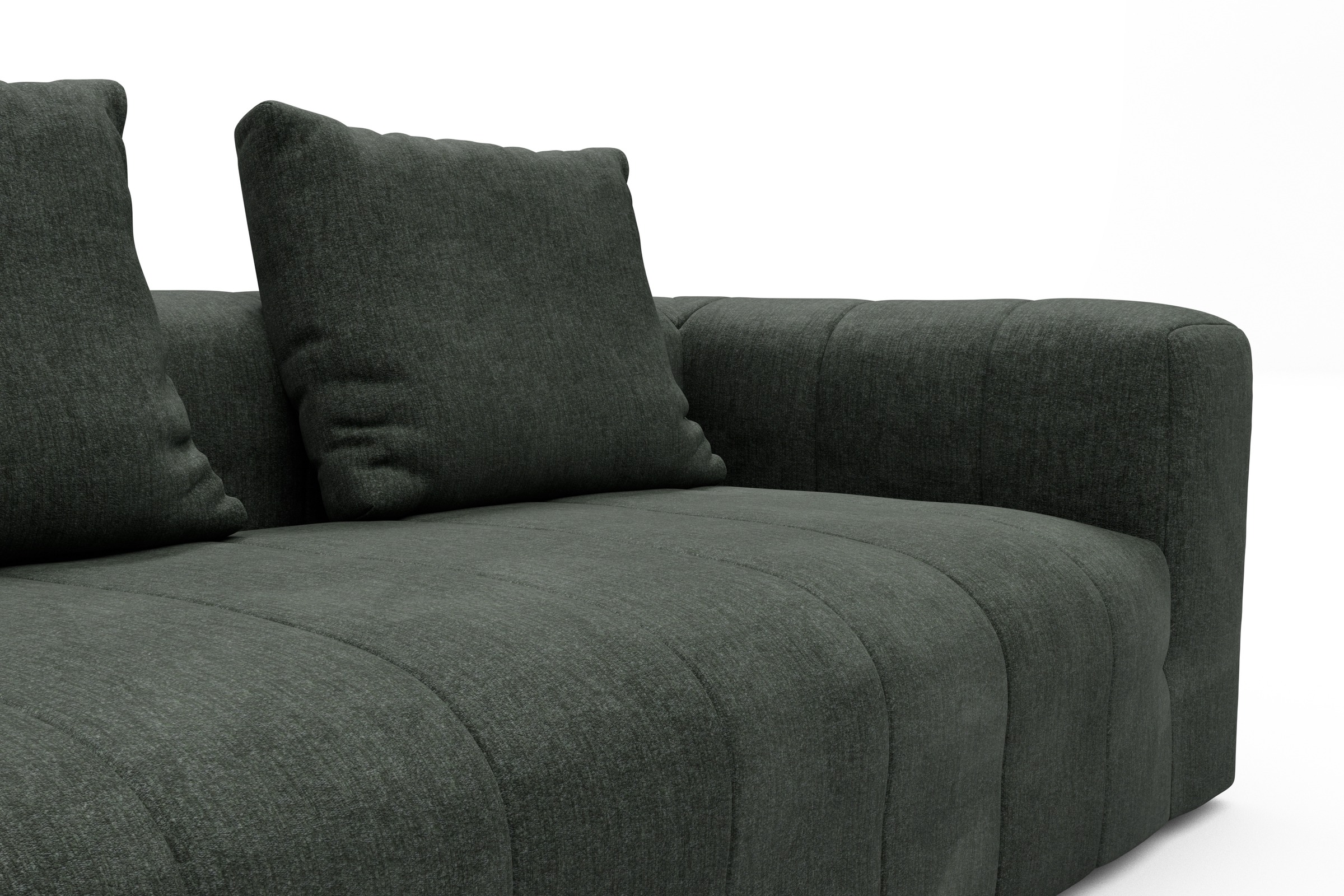 Ecksofa Hugo 2,5-Sitzer Armlehne rechts mit Chaiselongue Aivi-Pine-Green