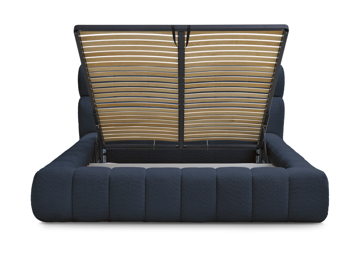 Bobochic Mont-blanc Polsterbett mit Bettkasten Bouclé-Stoff Dunkelblau, Liegefläche 140 × 190 cm
